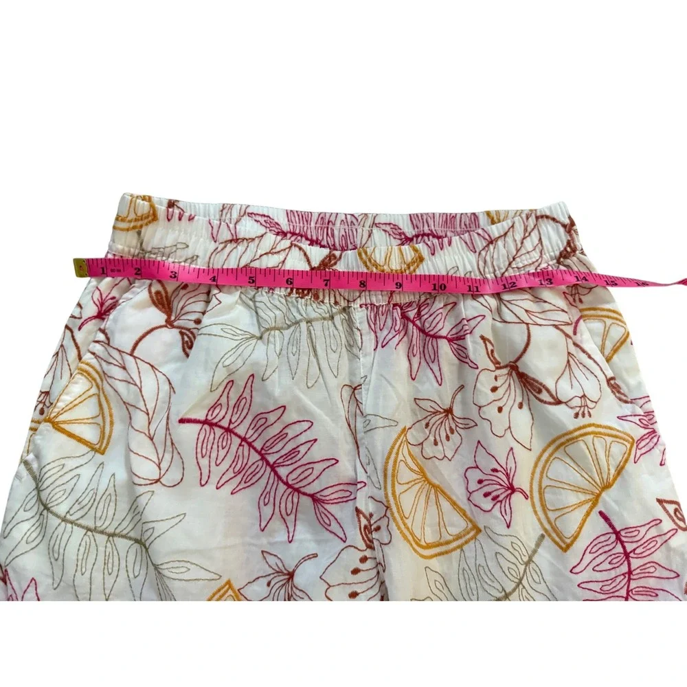 J. Crew Citrus Embroidered Cotton Wide Leg Pants White Orange Pink AW32876